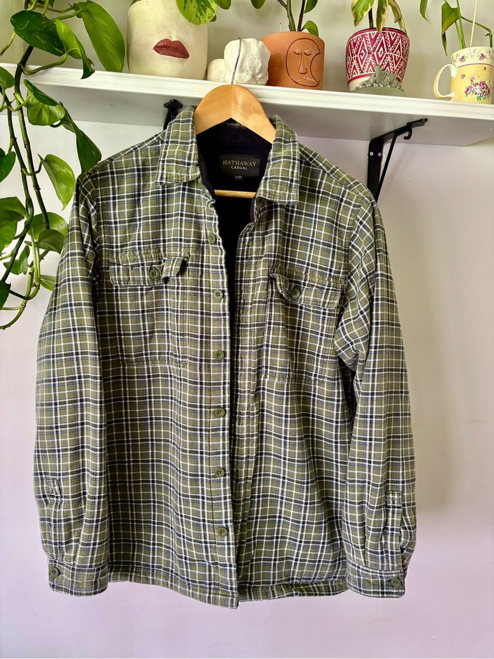 Hathaway Casual Green Plaid Button-Up Shirt Jacket